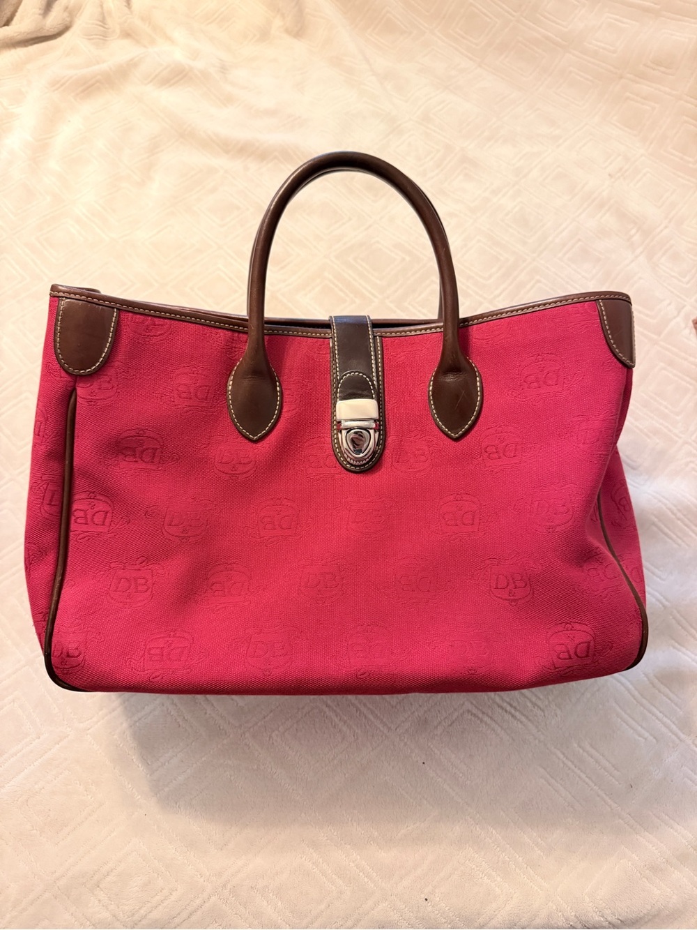 Dooney & Bourke Red Tote with Brown Leather Trim and Pouch - Picture 2 of 11